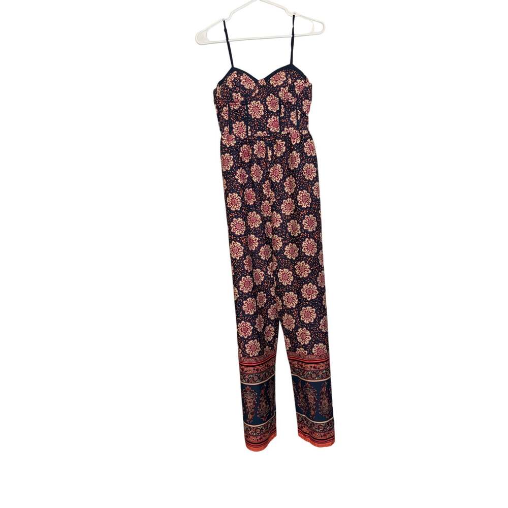 band of gypsies womens navy pink geometric floral jumpsuit. Size S. bustier top